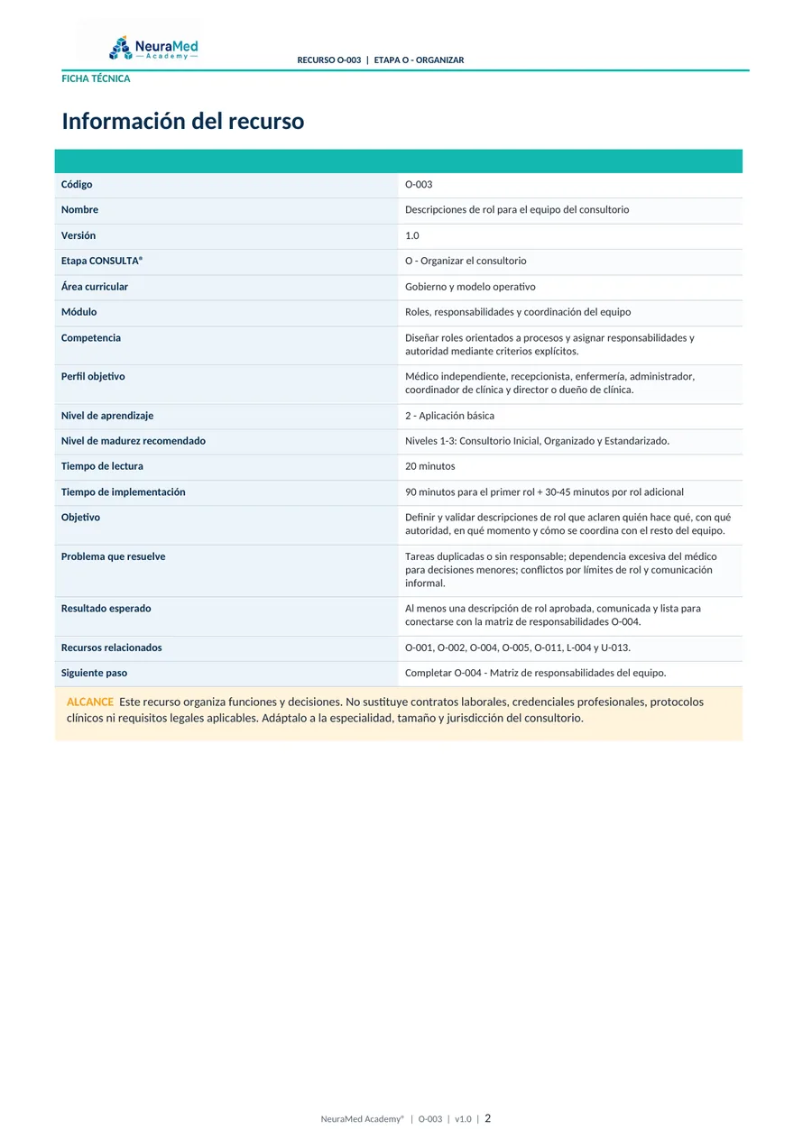 Ficha técnica del recurso O-003